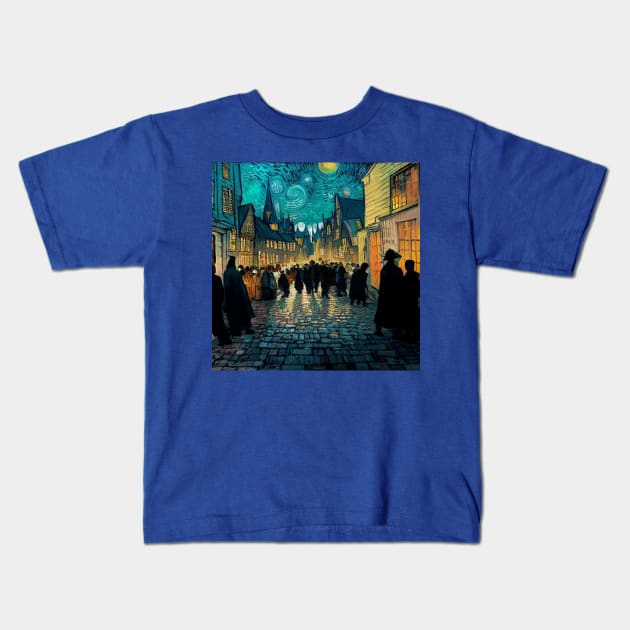 Starry Night in Diagon Alley Kids T-Shirt by Grassroots Green